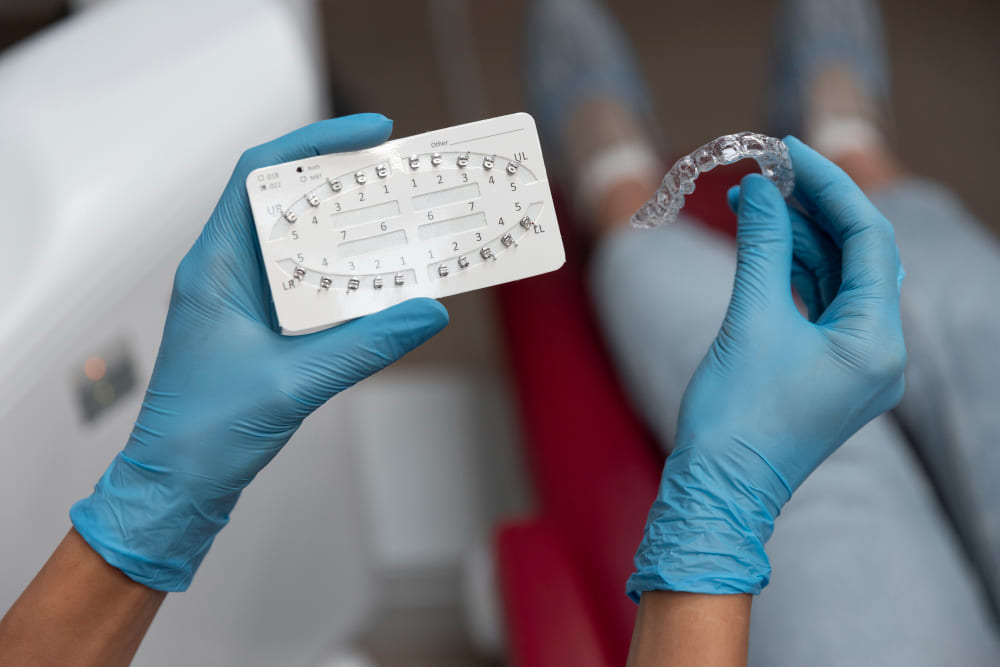 Ortodontka pokazuje odlew wykonany do aparatu ortodontycznego